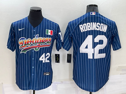 Men's Los Angeles Dodgers #42 Jackie Robinson Navy Mexico Rainbow Cool Base Stitched Baseball Jersey